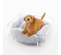 THE LICKER STORE DBD2000A Carole - Cama para mascotas de 24 x 18 pulgadas, tamaño pequeño/mediano, moderna Lucite, calmante y esponjosa con cojín lavable, gris claro/transparente