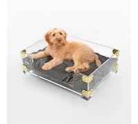 THE LICKER STORE DBD2002A Haines - Cama moderna de terciopelo Lucite para mascotas de 21.5 x 15.25 pulgadas, pequeña/mediana con cojín lavable, gris oscuro/transparente