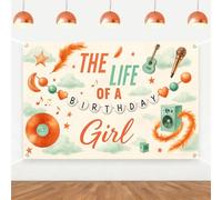 The Life of A Birthday Girl telón de fondo para fiesta de cumpleaños, decoración de fiesta de cumpleaños, música disco naranja en mi era Showgirl, fondo de fiesta para temática de Showgirl