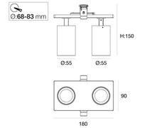 The Light Group SLC foco empotrable LED ART, 2 luces, negro, 3.000 K, aluminio EC:EPREL:988877