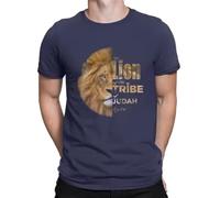 The Lion in The Bible EST Tshirt for Men Lion Round Collar Pure Cotton T Shirt Distinctive Gift Clothes Outdoorwear Navy Blue L