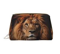The Lion's Gaze - Bolsa de cosméticos de piel, impermeable, bonita bolsa de aseo de viaje con cremallera, juego de bolsas de almacenamiento de cosméticos para mujer, color marrón, White, Talla única
