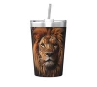 The Lion's Gaze - Vaso térmico cónico con pajilla aislada, perfecto para uso en el gimnasio o para llevar contigo