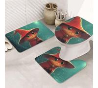 The Little Cat In The Red Hat - Juego de 3 alfombras de baño de espuma viscoelástica suave y absorbente y alfombra de inodoro en forma de U, decoración del hogar, secado rápido