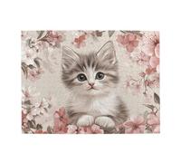 The Little Cat Is Among The Pink Flowers - Rompecabezas de madera de 500 piezas para adultos, rompecabezas desafiante para juego de tamaño de 15 x 20.4 pulgadas