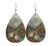 The Little Deer - Pendientes de piel con forma de lágrima para mujer, aretes colgantes ligeros de PVC, ganchos de plata 925, impresiones de doble cara, regalo hipoalergénico