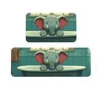 The Little Elephant In The Bathtub - Juego de 2 tapetes de cocina acolchados cómodos para decoración del hogar, tapetes de cocina para el suelo, antideslizantes, lavables, para lavandería, 43 x 119 cm