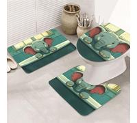 The Little Elephant In The Bathtub Print - Juego de 3 alfombras de baño + alfombrilla de contorno + funda para asiento de inodoro, lavable a máquina, antideslizante, de microfibra suave para