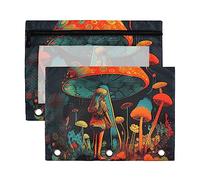 The Little Fairy in The Mushroom Fantasy American Retro - Estuche para lápices de 3 anillos, paquete de 2 estuches de plástico reciclado transparente impermeable con cremallera y accesorios de papelería