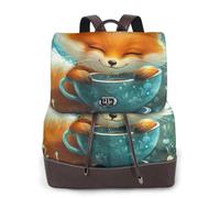 The little fox with a full teacup Ladies Travel Fashion Back Pack,Casual backpack,Print Women's Leather Backpack for Work