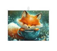 The Little Fox with A Full Teacup - Tapete grande de microfibra para escurrir platos, reutilizable, lavable, para accesorios de cocina, 45,7 x 61 cm