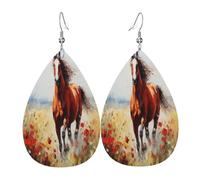 The Little Horse - Pendientes de piel con forma de lágrima para mujer, aretes colgantes ligeros de PVC, ganchos de plata 925, impresiones de doble cara, regalo hipoalergénico