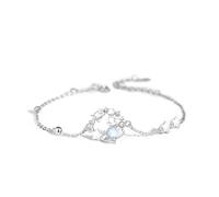 The Little Prince Rose Woman - Pulsera de plata de ley con diseño original de planeta con piedra lunar, talla única, Plata, No es una piedra preciosa
