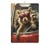 The Little Raccoon is Driving - Portapapeles acrílico para enfermeras y oficina, tablero de clip de plástico con clip de perfil bajo, gancho para colgar, tablero de escritura de PVC transparente