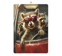 The Little Raccoon is Driving - Portapapeles acrílico para enfermeras y oficina, tablero de clip de plástico con clip de perfil bajo, gancho para colgar, tablero de escritura de PVC transparente