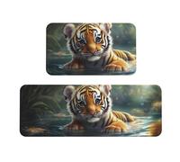The Little Tiger In The Lake - Juego de 2 tapetes de cocina acolchados cómodos para decoración del hogar, tapetes de cocina para suelo, antideslizantes, lavables, para lavandería, 43 x 119 cm + 43 x