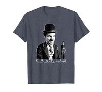 The Little Tramp Chaplin - Figura de cómic británica Camiseta, Hombre, Azul Jaspeado, S