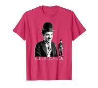 The Little Tramp Chaplin - Figura de cómic británica Camiseta, Hombre, Rojo Jaspeado, M