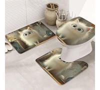 The Little White Cat - Juego de 3 alfombras de baño de espuma viscoelástica suave y absorbente y alfombra de inodoro en forma de U, decoración del hogar, secado rápido