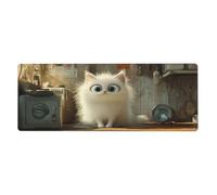 The Little White Catfloral - Alfombrilla de mouse grande con bordes cosidos, base de goma antideslizante para decoración de escritorio de oficina y hogar, 31.5 x 11.8 pulgadas