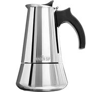The London Sip Cafetera clásica Italiana de Inducción en Acero Inoxidable - Prepara café de Calidad al Estilo Italiano en tu casa con Esta Cafetera Moka Pot en Cromo Moderno (Plateada, 6 Tazas)
