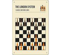 The London System - Póster artístico vintage de apertura de ajedrez de 8 x 12 pulgadas, divertido letrero de metal para sala de juegos, decoración de pared de cueva de hombre