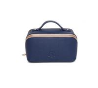 The London Train Case Mini Beauty Concertina - Organizador plegable para artículos de tocador, neceser de maquillaje Alice Wheeler, Azul marino y piedra, Lado suave