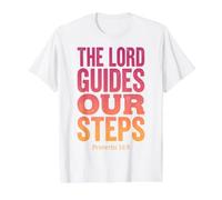 The Lord Guides Our Steps Proverbios 16:9 Versículo de la Biblia Camiseta gráfica económica, Hombre, Blanco, L