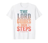 The Lord Guides Our Steps Proverbios 16:9 Versículo de la Biblia Camiseta gráfica económica, Hombre, Blanco, L