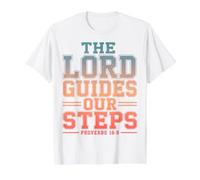 The Lord Guides Our Steps Proverbios 16:9 Versículo de la Biblia Camiseta gráfica económica, Hombre, Blanco, M