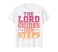The Lord Guides Our Steps Proverbios 16:9 Versículo de la Biblia Camiseta gráfica económica, Hombre, Blanco, XL
