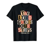 The Lord Guides Our Steps Proverbios 16:9 Versículo de la Biblia Camiseta gráfica económica, Hombre, Negro, M