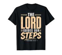 The Lord Guides Our Steps Proverbios 16:9 Versículo de la Biblia Camiseta gráfica económica, Hombre, Negro, M