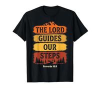 The Lord Guides Our Steps Proverbios 16:9 Versículo de la Biblia Camiseta gráfica económica, Hombre, Negro, XL