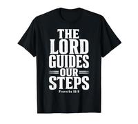 The Lord Guides Our Steps Proverbios 16:9 Versículo de la Biblia Camiseta gráfica económica, Hombre, Negro, XL