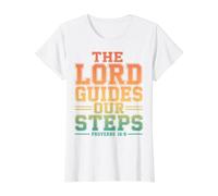 The Lord Guides Our Steps Proverbios 16:9 Versículo de la Biblia Camiseta gráfica económica, Mujer, Blanco, XL