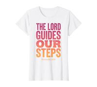 The Lord Guides Our Steps Proverbios 16:9 Versículo de la Biblia Camiseta gráfica económica, Mujer, Blanco, L