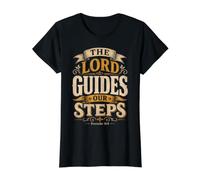 The Lord Guides Our Steps Proverbios 16:9 Versículo de la Biblia Camiseta gráfica económica, Mujer, Negro, M