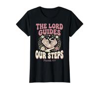 The Lord Guides Our Steps Proverbios 16:9 Versículo de la Biblia Camiseta gráfica económica, Mujer, Negro, S