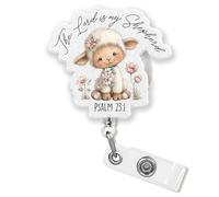 The Lord is My Shepherd - Carrete retráctil de 5 cm con texto en inglés "Christian Jesus Cross God Bible Verse" Cute Sheep Funny Nurse RN CNA Nursing LPN ID Badge Holder Acrylic Accessories for Office