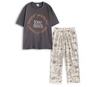 The Lord Of The Rings Conjunto de Pijama Gris para Hombre | Camiseta gráfica de Manga Corta con Cuello Redondo temático y Pantalones con Estampado de mapas | Ropa de fantasía con Cinturilla elástica.