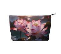 The Lotus in Full Bloom - Bolsa de cosméticos de pana impresa, gran capacidad, impermeable, bolsa de almacenamiento de artículos de tocador de viaje, Black, Talla única