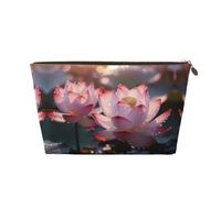 The Lotus in Full Bloom - Bolsa de cosméticos para mujer, de piel, portátil, de gran capacidad, con cremallera, bolsa de almacenamiento, Gold, Talla única