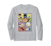 The Loud House Panel Portrait Logo Manga Larga, Unisex para Adultos, Gris Jaspeado, S