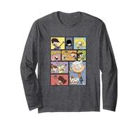 The Loud House Panel Portrait Logo Manga Larga, Unisex para Adultos, Jaspeado Oscuro, S