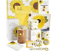 The Love Crate Co Sunshine Box - Juego de regalo para mujer. 10 regalos de girasol para mujer. Cesta de cumpleaños para mujeres, paquete de cuidado personal para mujeres, cesta de regalo de