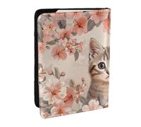 The Lovely Cat is Among The Flowers - Funda de viaje para pasaporte, de piel sintética, organizador para pasaporte, para hombres y mujeres, 6.5 pulgadas