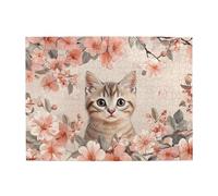 The Lovely Cat Is Among The Flowers - Rompecabezas de madera de 500 piezas para adultos, rompecabezas desafiante para juego de tamaño de 15 x 20.4 pulgadas