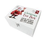 The Lovely Keepsake Company Festive Santa Christmas Eve Box | Caja de madera de pino blanco reutilizable con bisagras de metal y cierre | Perfecta para una nueva tradición familiar de Navidad | 30 cm