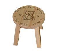 The Lovely Keepsake Company Taburete de bautizo de madera personalizable con nombre y fecha grabados, asiento de madera maciza, regalo de bautizo para bebé, niño o niña, 26 cm de ancho x 26 cm de alto